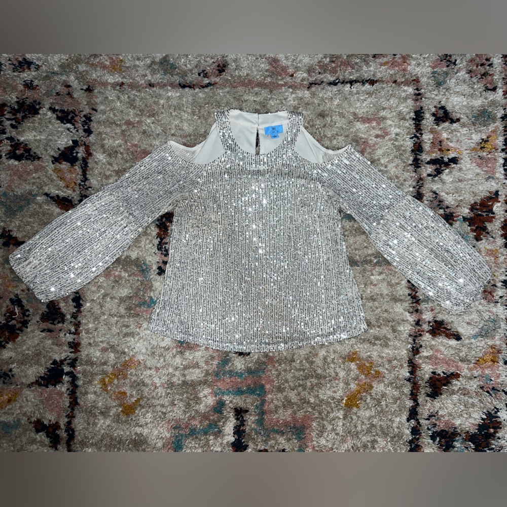 Sequin Cold Shoulder Puff Sleeve Top